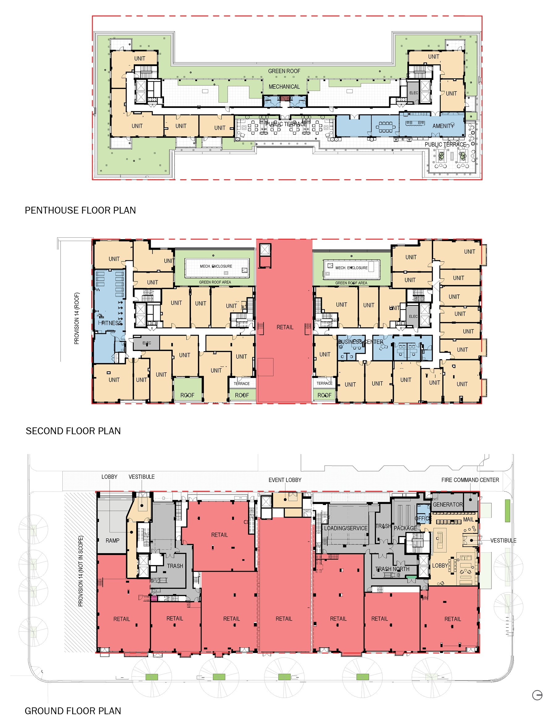 Collection 14 Penthouse, Second, and Ground Floor Plans